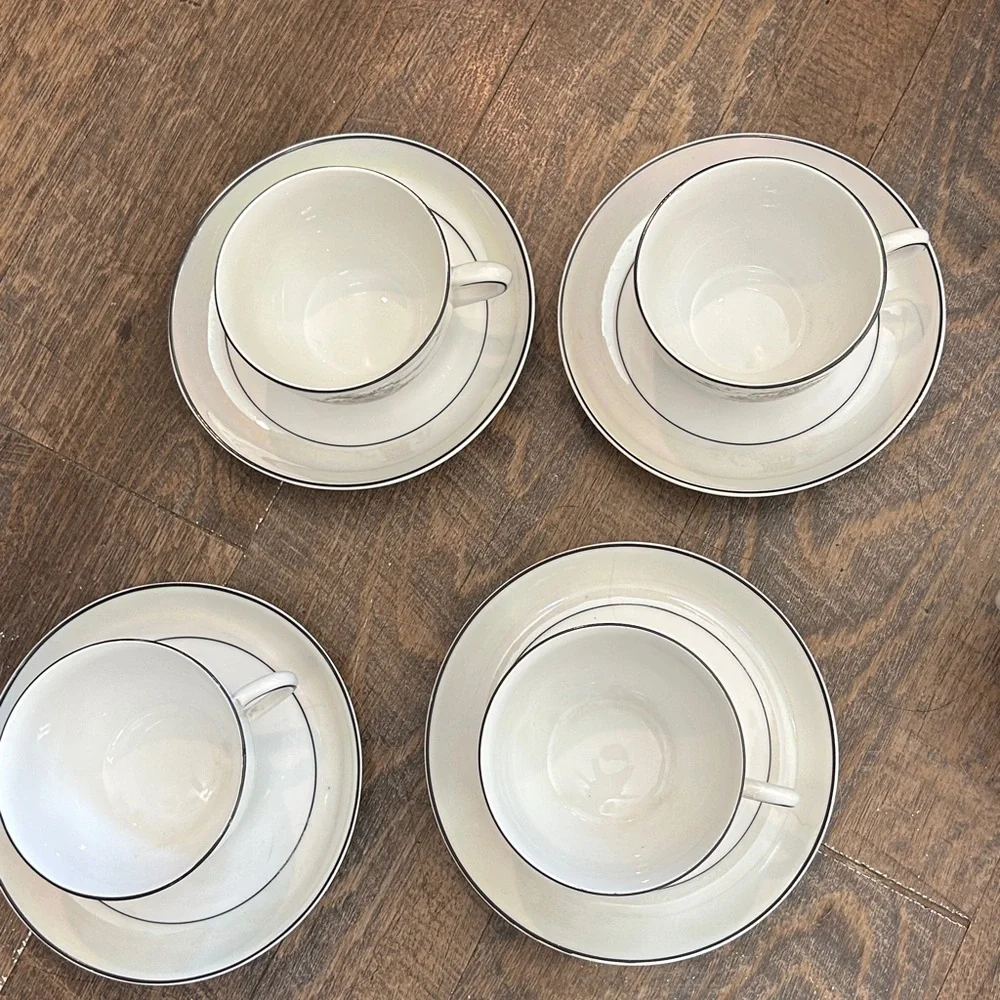 Z.S.C. Bavaria Iridescent Floral Porcelain Lunch Plates Tea Cups Saucers Sugar‎